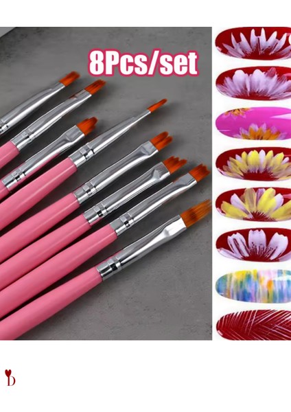 8 Adet Tırnak Süsleme ve Çizim Fırçası Seti | Jel ve Oje Uygulaması Için Farklı Şekiller fırsatları