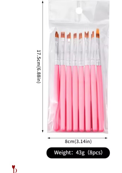 8 Adet Tırnak Süsleme ve Çizim Fırçası Seti | Jel ve Oje Uygulaması Için Farklı Şekiller indirimleri