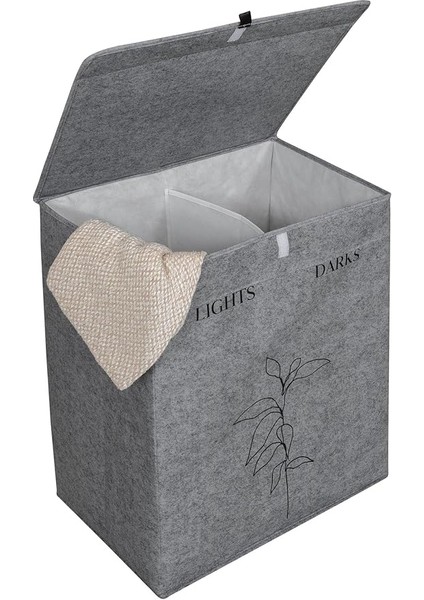 Keçe Deri Kulplu 2 Bölmeli Dekoratif Çamaşır Sepeti