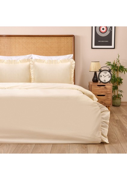 Soft Fırfırlı Çift Kişilik Nevresim Takımı - Bej