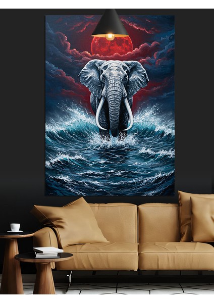 Fil Heykeli Üzerinde Yükselen Dalgalar Dekoratif Kanvas - Mdf Ahşap Tablo fiyatları