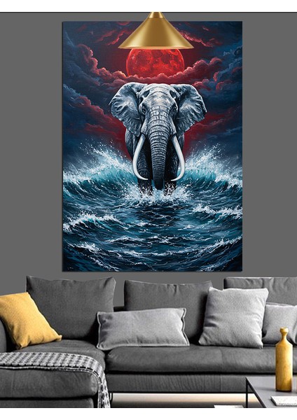 Fil Heykeli Üzerinde Yükselen Dalgalar Dekoratif Kanvas - Mdf Ahşap Tablo modelleri