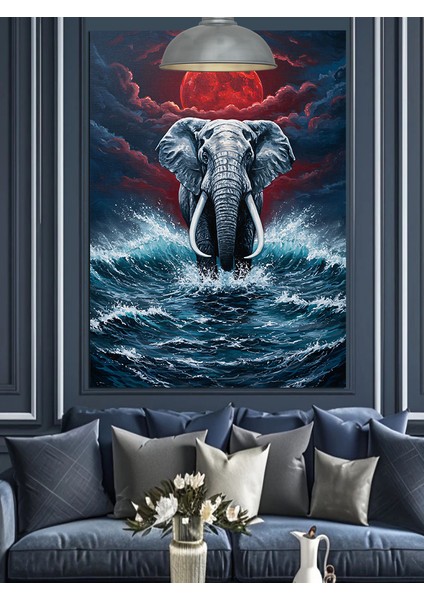 Fil Heykeli Üzerinde Yükselen Dalgalar Dekoratif Kanvas - Mdf Ahşap Tablo fırsatları