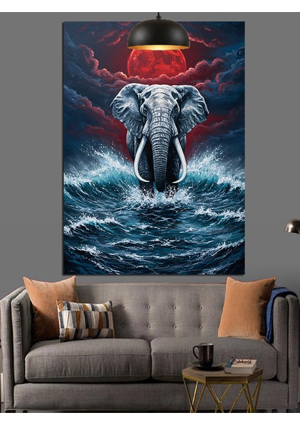 Fil Heykeli Üzerinde Yükselen Dalgalar Dekoratif Kanvas - Mdf Ahşap Tablo indirimleri