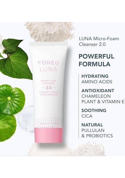 Foreo Deep & Gentle Luna 4 Sensitive Paketi - Hassas Cilt Temizleme Fırçası + Luna Micro-Foam Face Cleanser 2, 100 ml + Derinlemesine Temizleyici, Destekleyici Silikon Yüz Masaj Aleti Güzellik Seti
