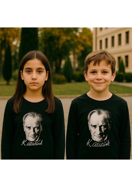 Uzun Kollu Atatürk Baskılı Çocuk Tişört Unısex 10 Kasım Gösteri T-Shirt