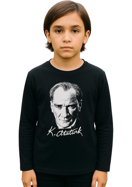 Uzun Kollu Atatürk Baskılı Çocuk Tişört Unısex 10 Kasım Gösteri T-Shirt fiyatları