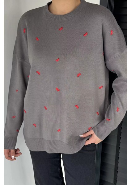 Kadın Kurdele Nakışlı Triko Kazak (M-L-Xl Uyumludur) P-00018883