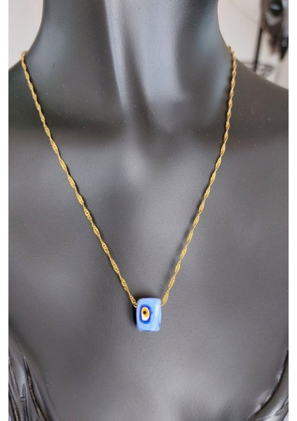 925 Ayar Gümüş 24 Ayar Altın Kaplama Nazar Boncuklu Singapur Zincir