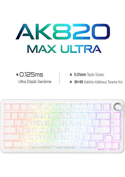 AK820 Max Ultra 3 Modlu Manyetik Switch Klavye-8+8k Tepkime SÜRESI-128 K Tarama Hızı Web Driver