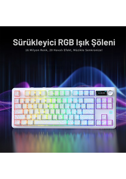 AK870 V2 Desenli 3 Modlu Tft Ekranlı Mekanik Klavye - 10.000 Mah Batarya