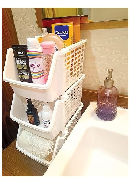 5 Adet Çok Amaçlı Katlı Geçmeli Organizer, Pratik Dolap Içi Lavabo Altı Evye-Tezgah Üstü Buzdolabı Mutfak Banyo Çamaşır Makinesi Ev Düzenleyici Plastik Sepet (5 Adet - Beyaz) fiyatları