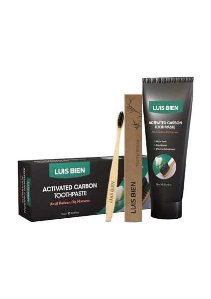 Luis Bien Aktif Karbon Diş Temizleme Macunu 75 ml ve Bambu Diş Fırçası Set