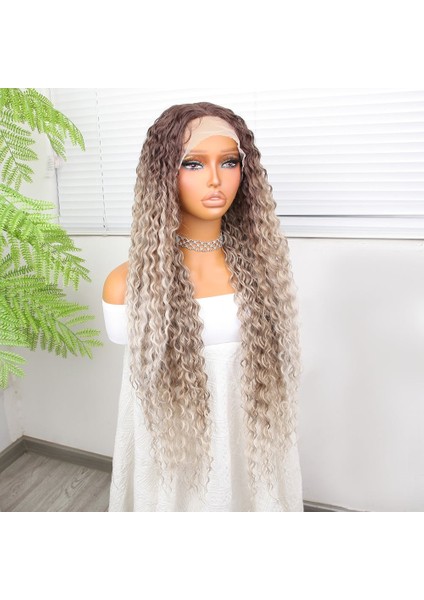 Afro Dalga Rus Kumralı Beyaz Platin Ombreli Işıltılı Fiber Sentetik Tül Peruk fiyatları