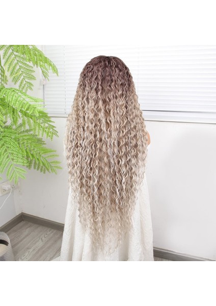 Afro Dalga Rus Kumralı Beyaz Platin Ombreli Işıltılı Fiber Sentetik Tül Peruk fırsatları