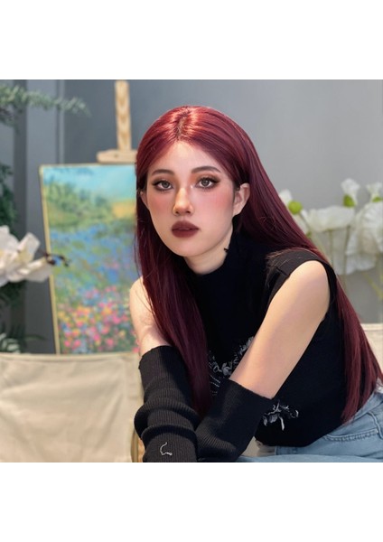 Kızıl Kahverengi Düz Tül Peruk modelleri