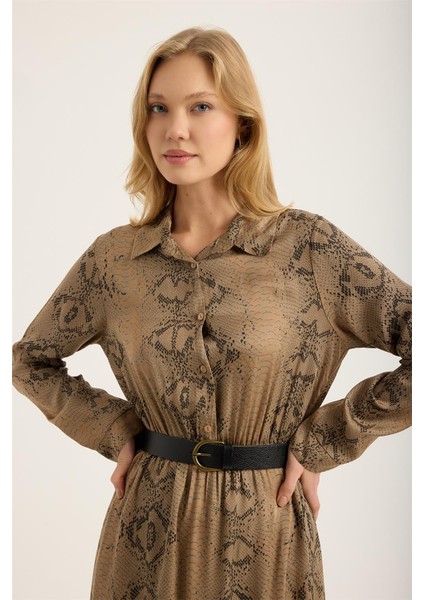 Piton Desenli Gömlek Yaka Elbise fırsatları