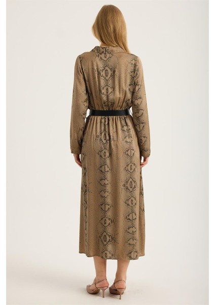 Piton Desenli Gömlek Yaka Elbise indirimleri