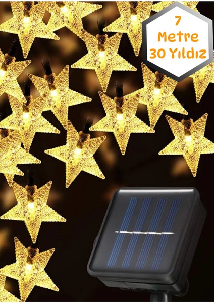 Yıldız Figürlü 7 Metre Solar Güneş Enerjili LED Bahçe Aydınlatma – Dış Mekan Dekoratif Işık Zinciri