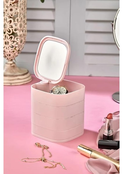 Aynalı 4 Katlı Kare Takı ve Makyaj Organizeri modelleri