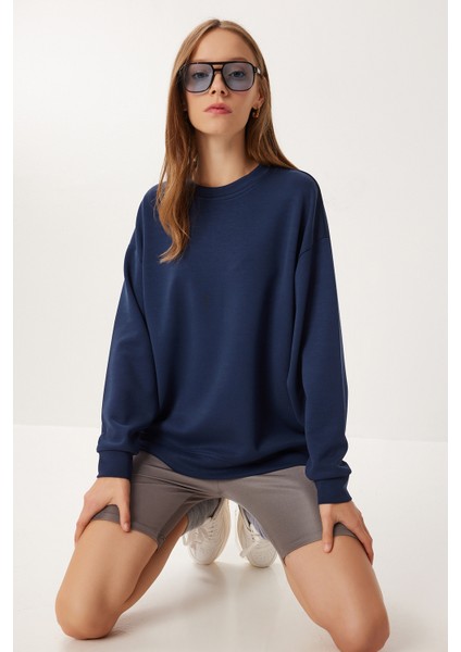 Oversize Basic Yumuşak Modal Sweatshirt LUB0249 Lacivert