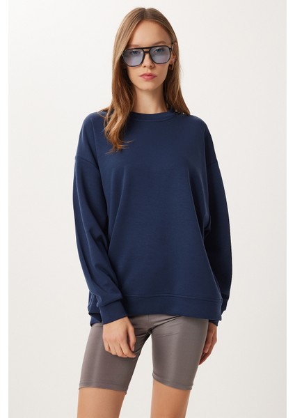 Oversize Basic Yumuşak Modal Sweatshirt LUB0249 Lacivert fiyatları