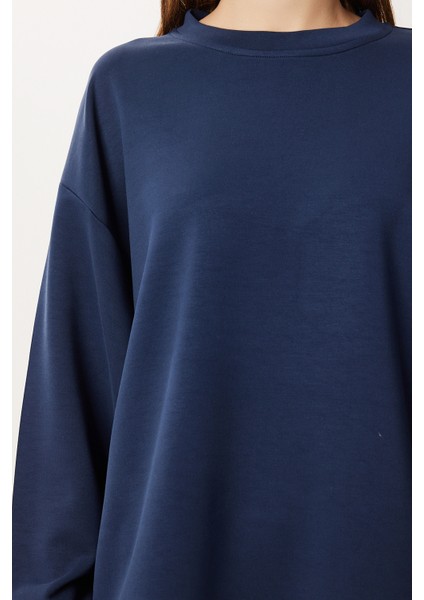 Oversize Basic Yumuşak Modal Sweatshirt LUB0249 Lacivert fırsatları