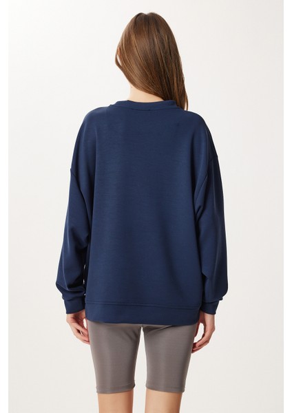 Oversize Basic Yumuşak Modal Sweatshirt LUB0249 Lacivert indirimleri