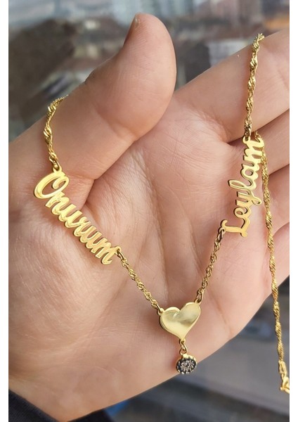 925 Ayar Gümüş 24 Ayar Altın Kaplama Isimli Kolye