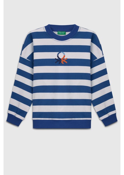 Pamuklu Regular Fit Bisiklet Yaka Çizgili Sweat Erkek Çocuk Sweat BNTB23297