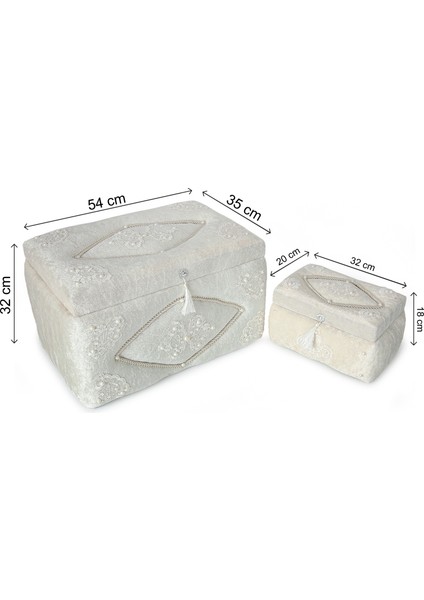 Kadife Klasik Desenli Söz Nişan Düğün Çeyizlik Gelin Bohça Sandık Seti (Büyük+Küçük) - Ekru fiyatları