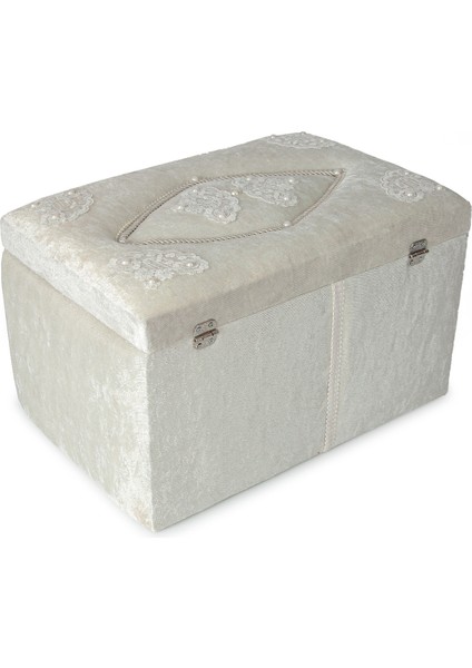 Kadife Klasik Desenli Söz Nişan Düğün Çeyizlik Gelin Bohça Sandık Seti (Büyük+Küçük) - Ekru fırsatları