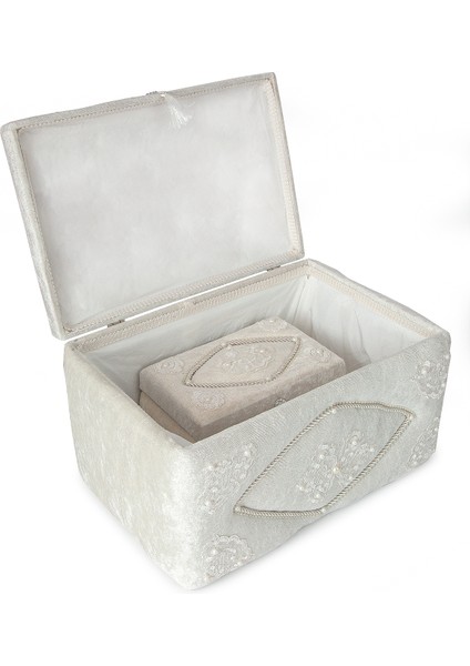 Kadife Klasik Desenli Söz Nişan Düğün Çeyizlik Gelin Bohça Sandık Seti (Büyük+Küçük) - Ekru indirimleri