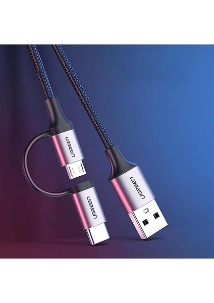 2'si 1 Arada Örgülü Type-C Micro USB Şarj ve Data Kablosu 1 Metre fırsatları