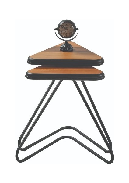 2’li Zigon Sehpa 504 – Ahşap Tabla, Metal Ayak