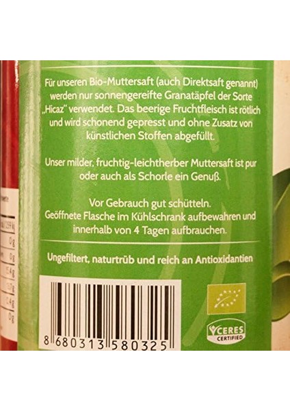 Benorganic Nar Suyu 946 ml Cam Şişe