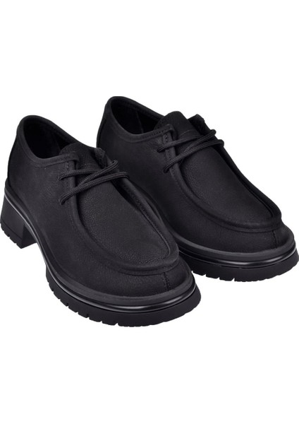 Hakiki Deri Bağcıklı Kadın Ayakkabı BEE-5547 Siyah Nubuk fırsatları