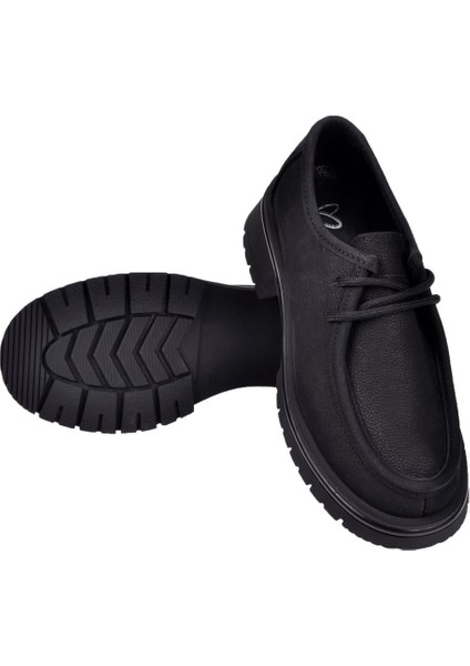 Hakiki Deri Bağcıklı Kadın Ayakkabı BEE-5547 Siyah Nubuk indirimleri