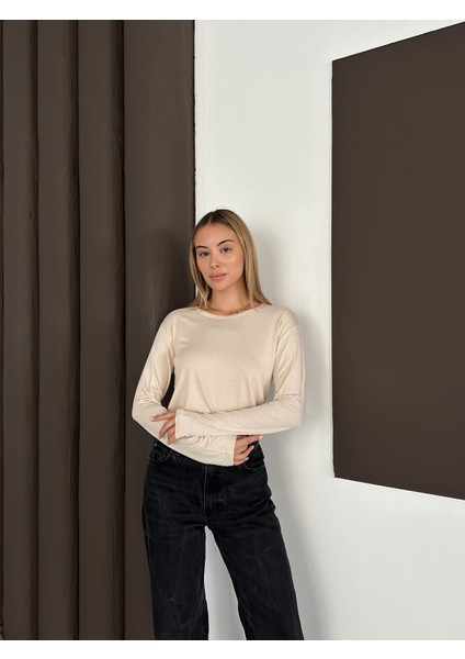 Kadın Uzun Kollu Bisiklet Yaka Penye Body