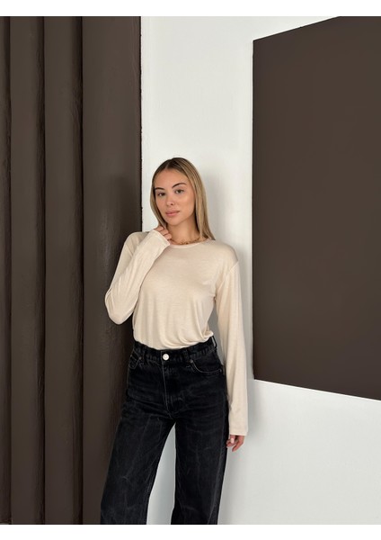 Kadın Uzun Kollu Bisiklet Yaka Penye Body