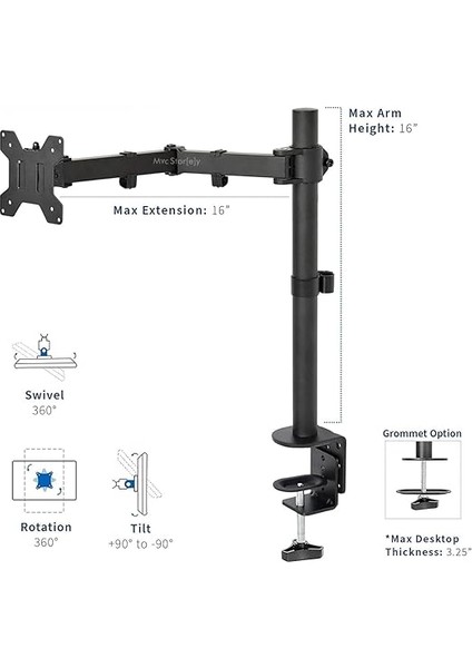 Mcstorey Monitör Kolu Monitör Standı Askı Aparatı Ayarlanabilir Ayağı Masaüstü Tutucu 14" 32" 10KG Siyah indirimleri