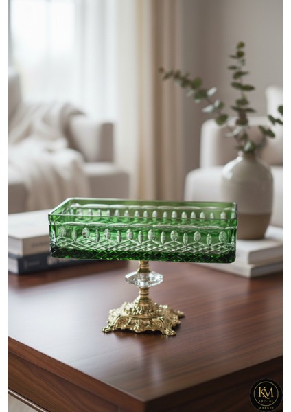 El Yapımı Kristal Royal Desenli Baton Dekoratif Sunumluk Sofra Sunum Kasesi