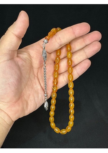 Toz Kehribar Tesbih Sarı Renkli Beyzi Kesim 11MMX8 mm T-575 fırsatları