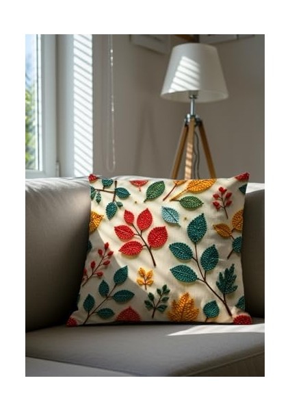 Nakış Desen Baskılı Çiçek Desenli Kadife Kırlent Kılıfı, 2li Set 43X43 Cm, Gizli Fermuarlı, Renkleri fiyatları