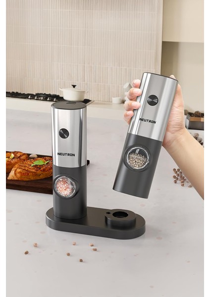 LED Işıklı Tuz Karabiber Değirmeni Otomatik Öğütücü 2li Paket