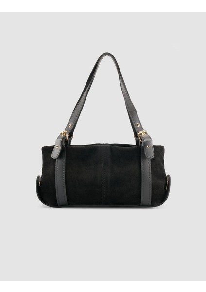 Kemer Askılı Siyah Süet Kadın Çantası