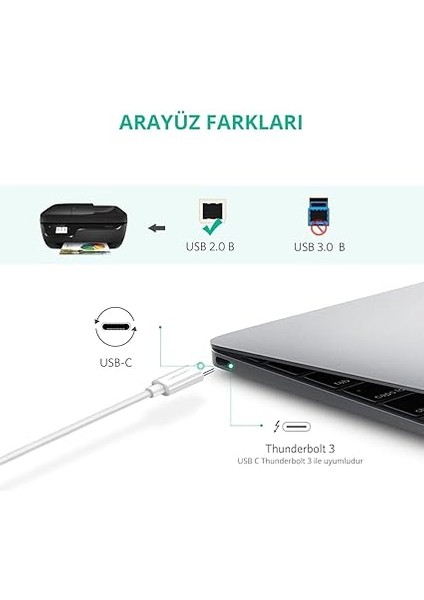 Type-C USB B Yazıcı Kablosu, 1.5 Metre, Beyaz fiyatları