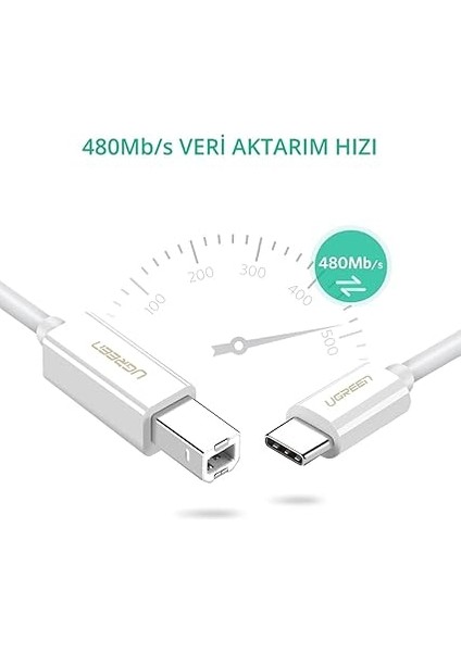 Type-C USB B Yazıcı Kablosu, 1.5 Metre, Beyaz fırsatları