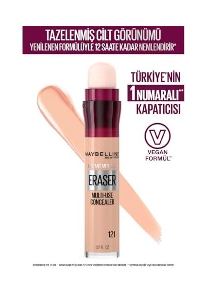 Maybelline New York Instant Anti Age Eraser Kapatıcı, 121 Light Honey, 6.8 ml
