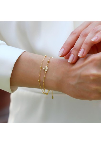 Kuğu Çift Zincirli Trend Gümüş Bileklik